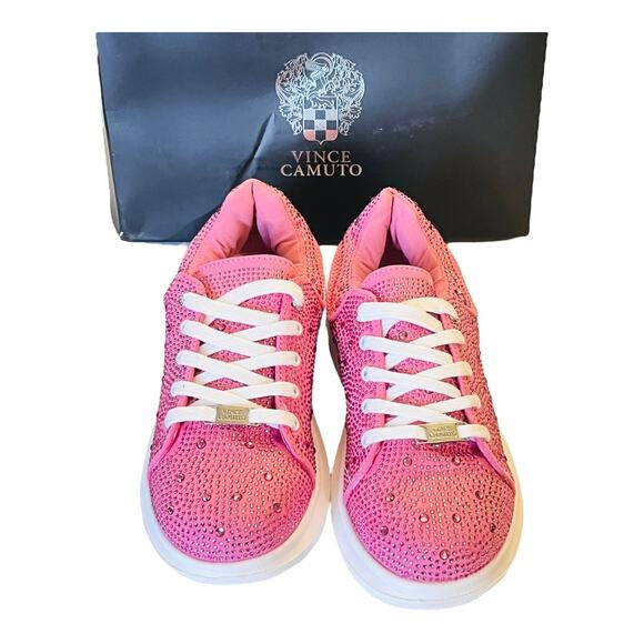 NEW Vince Camuto Studded PLATFORM SNEAKERS Girls 3 Pink Rhinestone Lace Up SHOES - Picture 4 of 10
